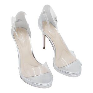 Jessica Simpson Daisil Ankle Strap Heels Silver/Clear US 6.5M EU 37